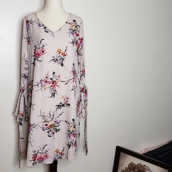 NEW  She&Sky Dress Lilac Floral Bell Sleeve Ties Sexy Mini Bohemian Castlecore - Picture 2 of 16